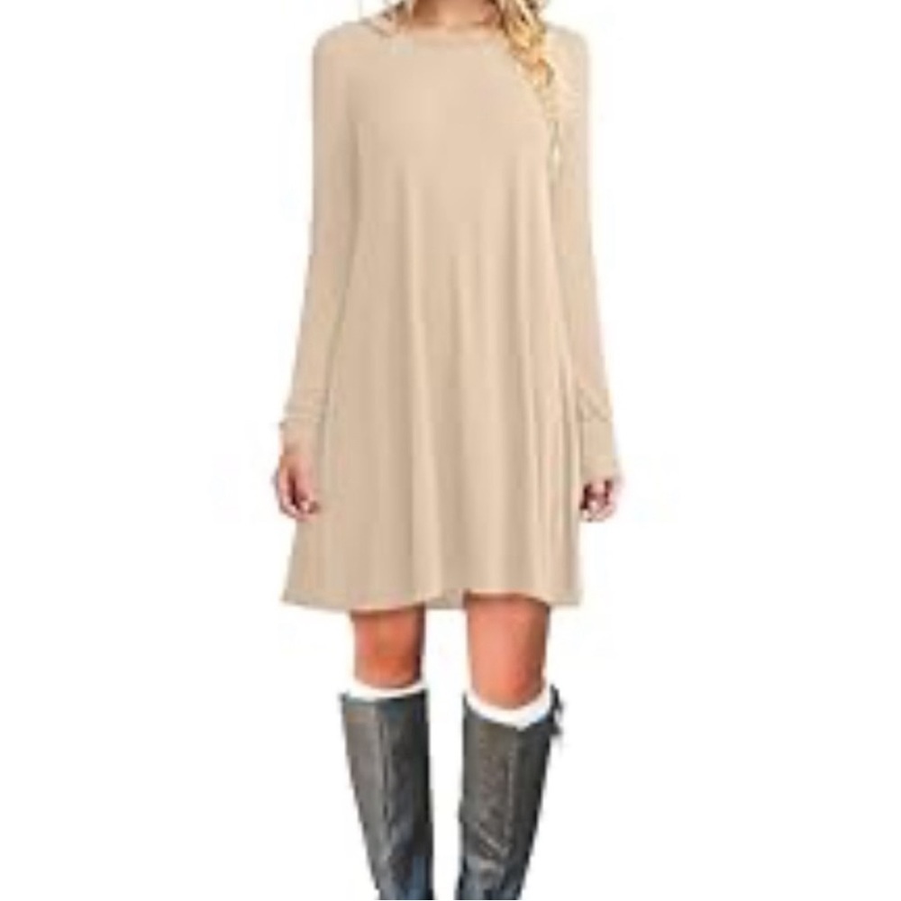 Andree by UNIT Tan Crewneck Long Sleeved Mini Dress.  Size Large